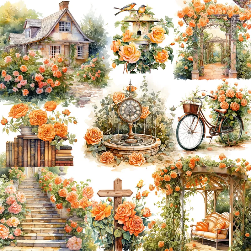 

Orange Rose Garden Stickers Crafts And Scrapbooking stickers kids toys book Decorative sticker DIY Stationery