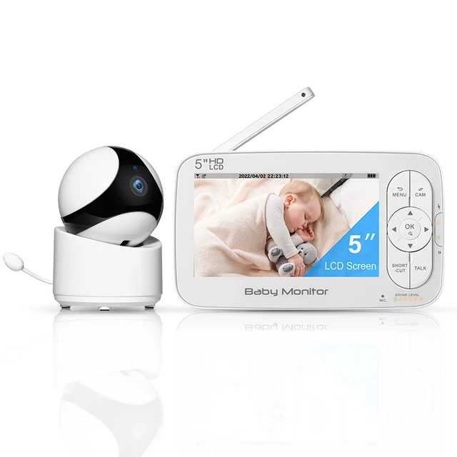 5Inch LCD Display 360Degree PTZ 4X Zoom Digital Baby Monitor 120Degree Wide Angle Nanny Camera Temperature Display Babysitter 1