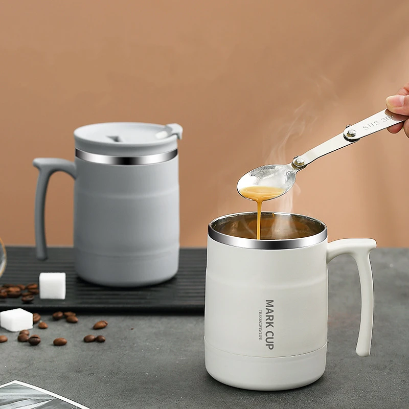 

500ml Double Wall Thermal Coffee Mug with Spoon Stainless Steel Cold Water Drinks Metal Tumbler Tea Milk Cups for Camping Travel