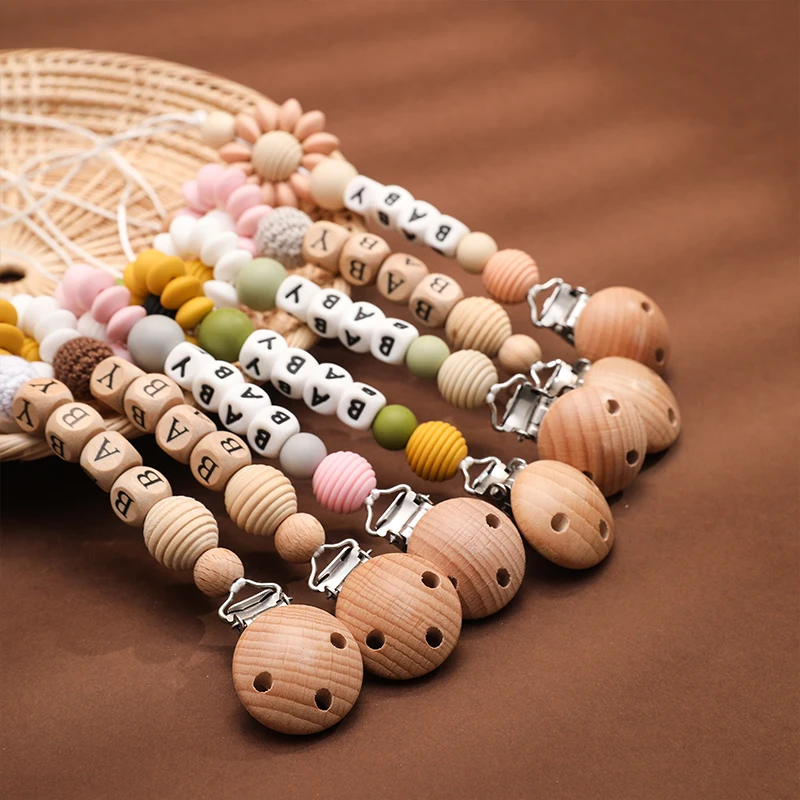 Bopoobo Baby Pacifier Clip Chain Handmade Personalized Name Dummy Holde Nipples Clips Silicone Teething Chain Toy For Baby