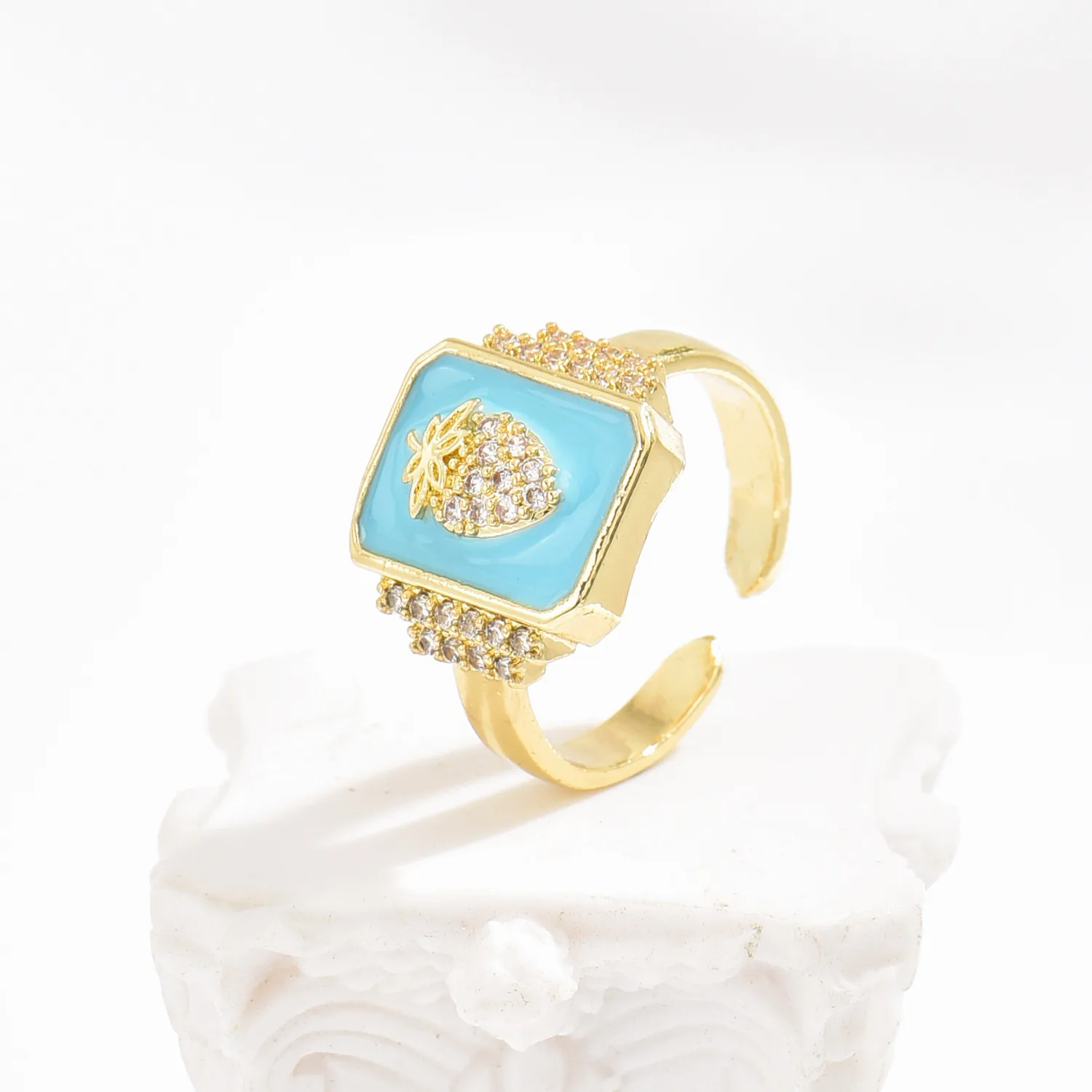 2021 INS Color Rainbow Fashion Rings For Women Finger Jewelry Clear CZ Colorful Neon Enamel Open Adjusted Dome Ring