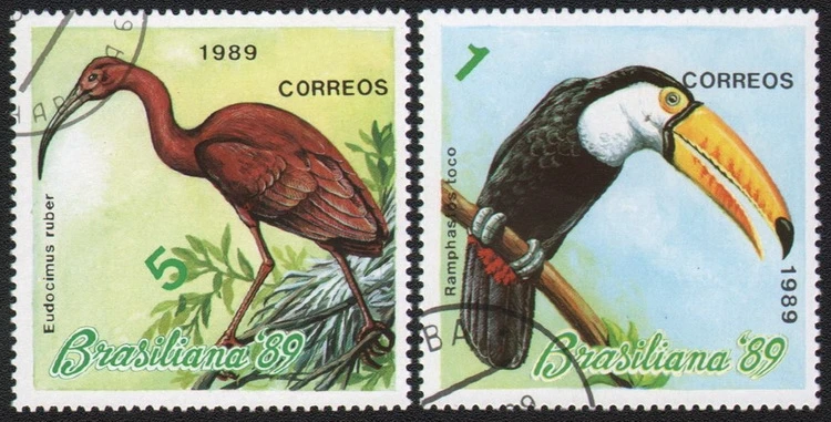 2 Pz/Set Timbri Postali Caraibici 1989 Francobolli Con Gru Per Uccelli Rari Per La Raccolta