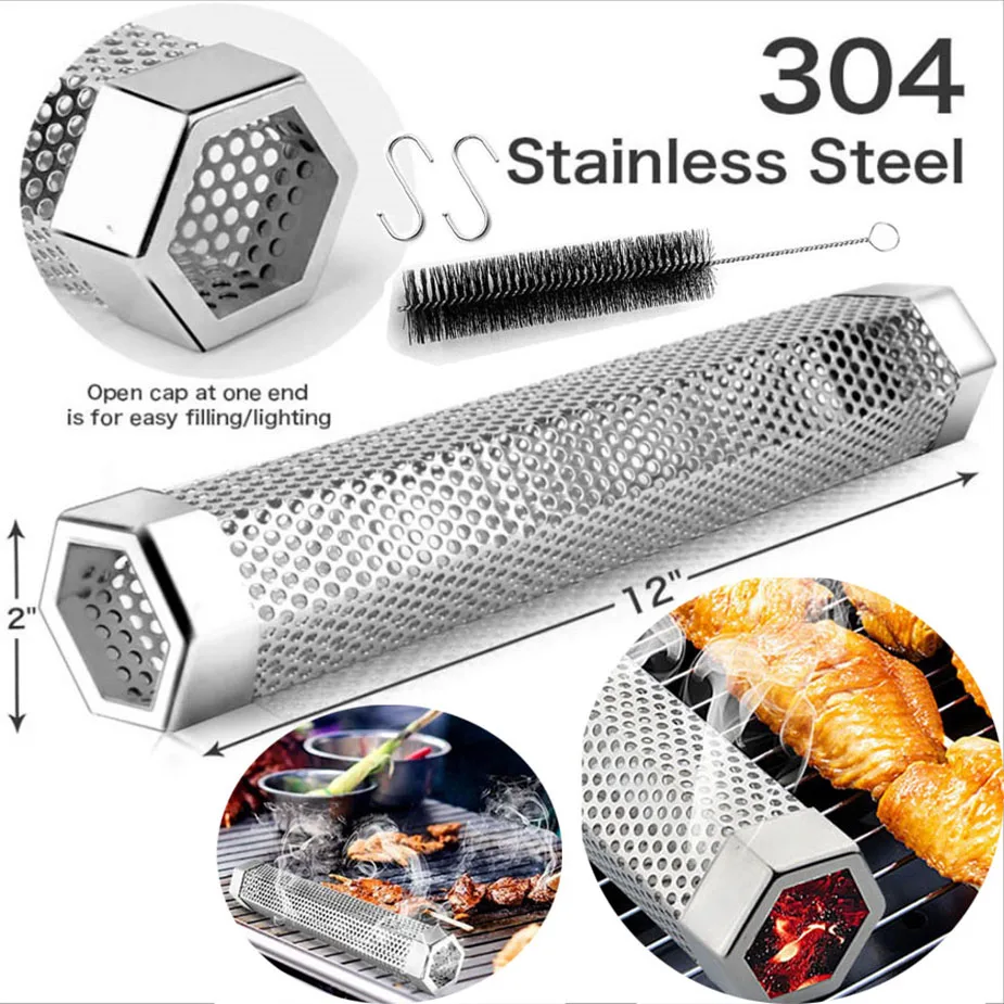 BBQ Grill Outdoor Camping Smoking Mesh Tube Smoke Generator Stainless Barbecue Pellet Smoker Kitchen Utensils Kitchen Gadgets