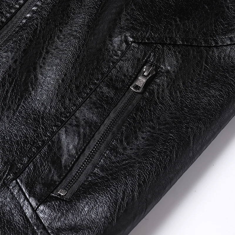 Leather Jacket Men Coats Motorcycle Autumn Travel Fleece Black Zipper Plus Size 6XL 7XL 8XL Oversized Winter Slanted Overcoat 4