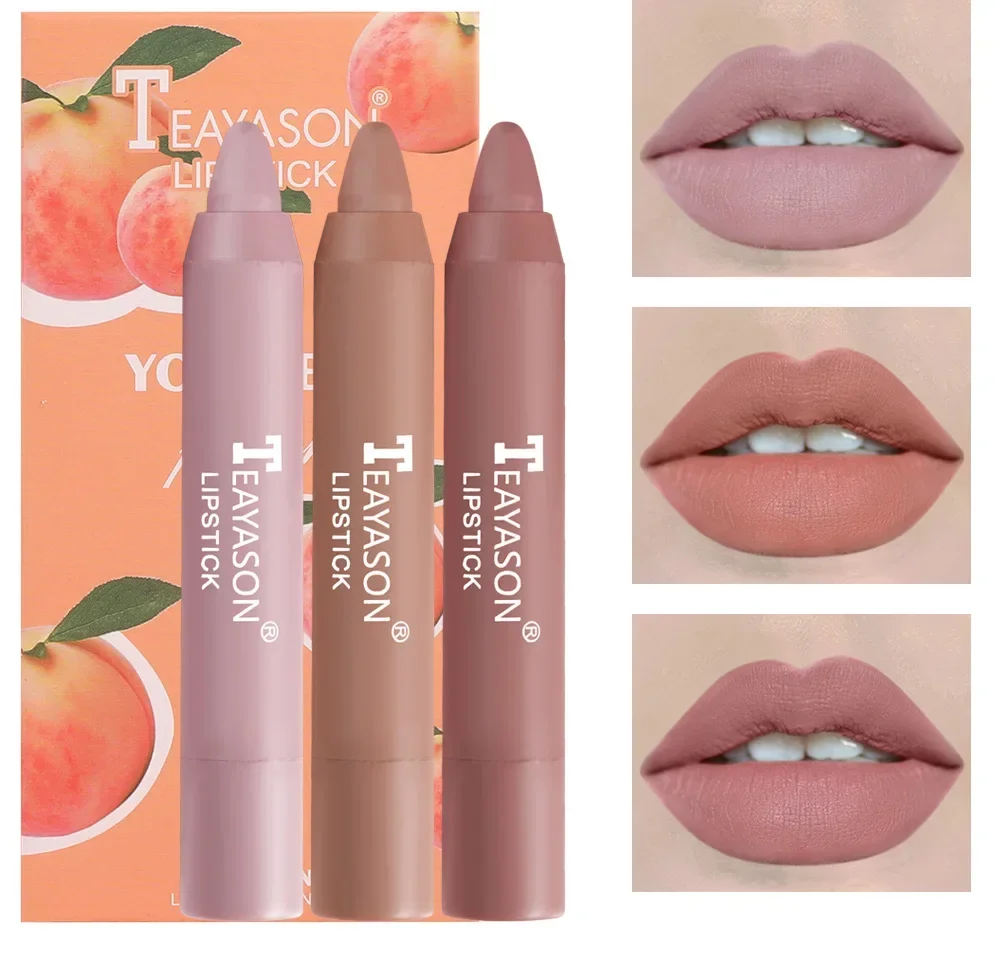 3Pcs Strawberry Velvet Matte Lipstick Cosmetics Waterproof Long Lasting Nude Lipstick Non Sticky Lip Balm Durable Lip Tint Pen