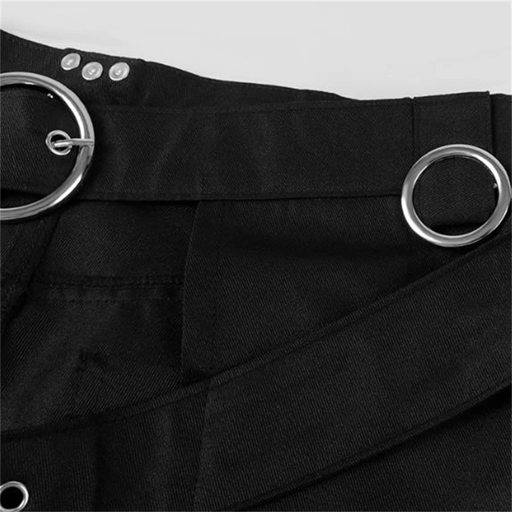 Punk Pleated Skirt Open Front Men's Gothic Leather Belt Medieval Roman Warrior Kilt Metal Stylish Clothing