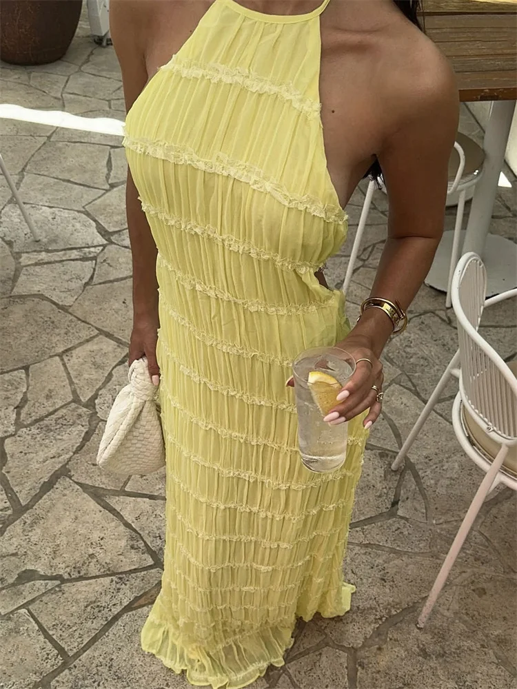 Spring Long Dress for Women Lace-Up Backless Maxi Dress