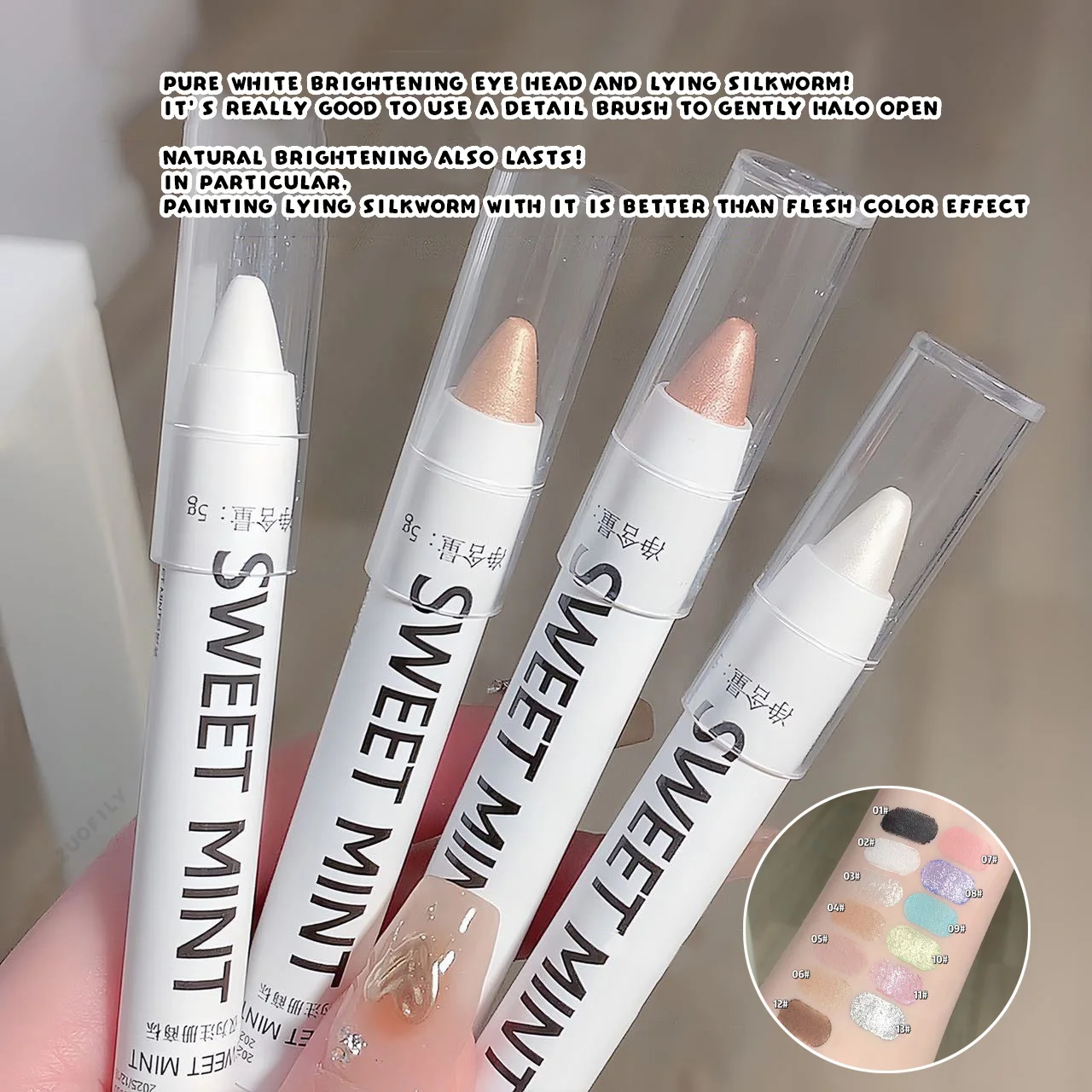 Matte White Lying Silkworm Highlighter Pen Eyes Corner Brightening Pearl High-gloss Eyeliner Waterproof Glitter Eyeshadow Stick face highlighter
