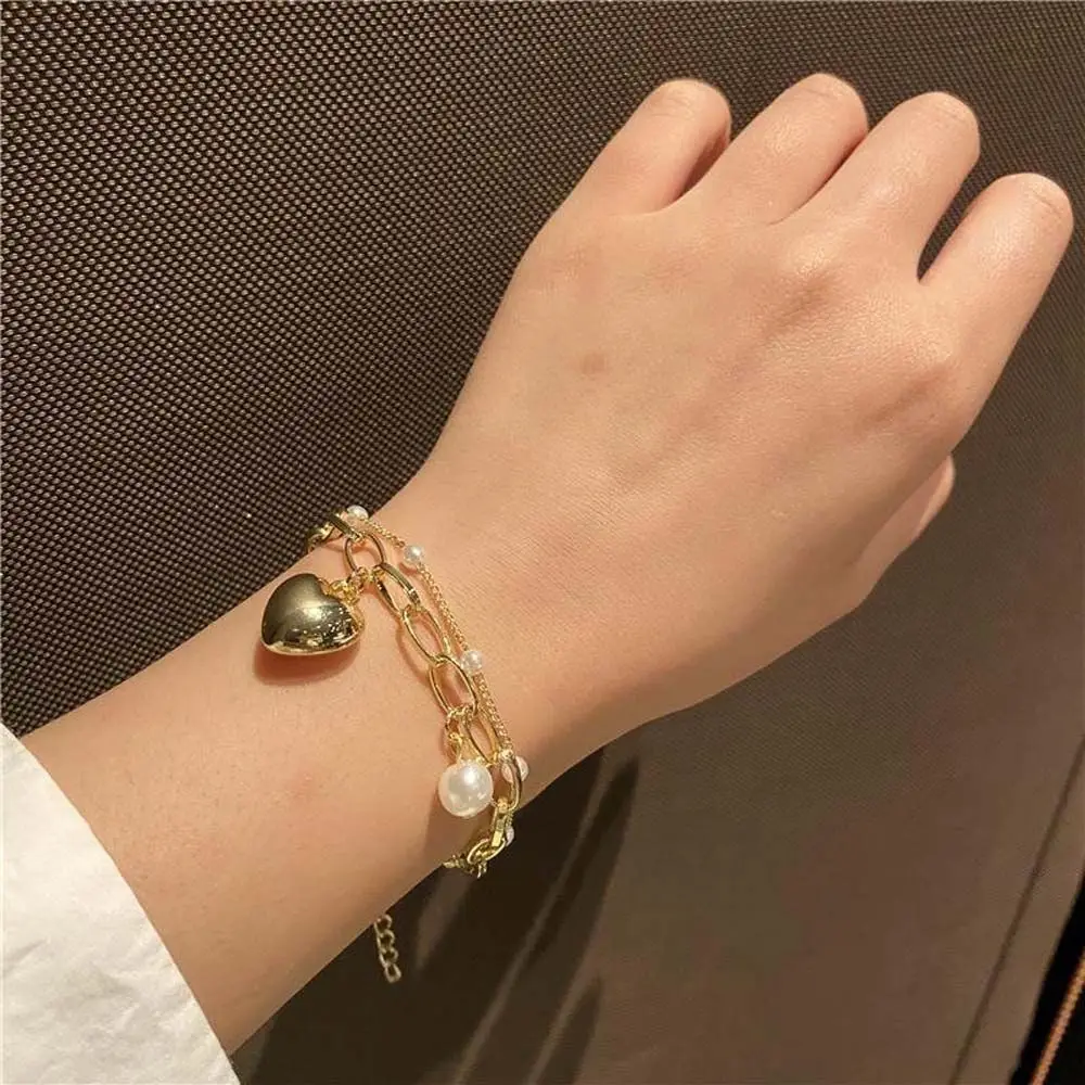 

Attractive Girl Korean Style Lucky Bracelet Charm Women Double Layer Chain Beaded Bracelets Fashion Jewelry Pearl Bracelet Set