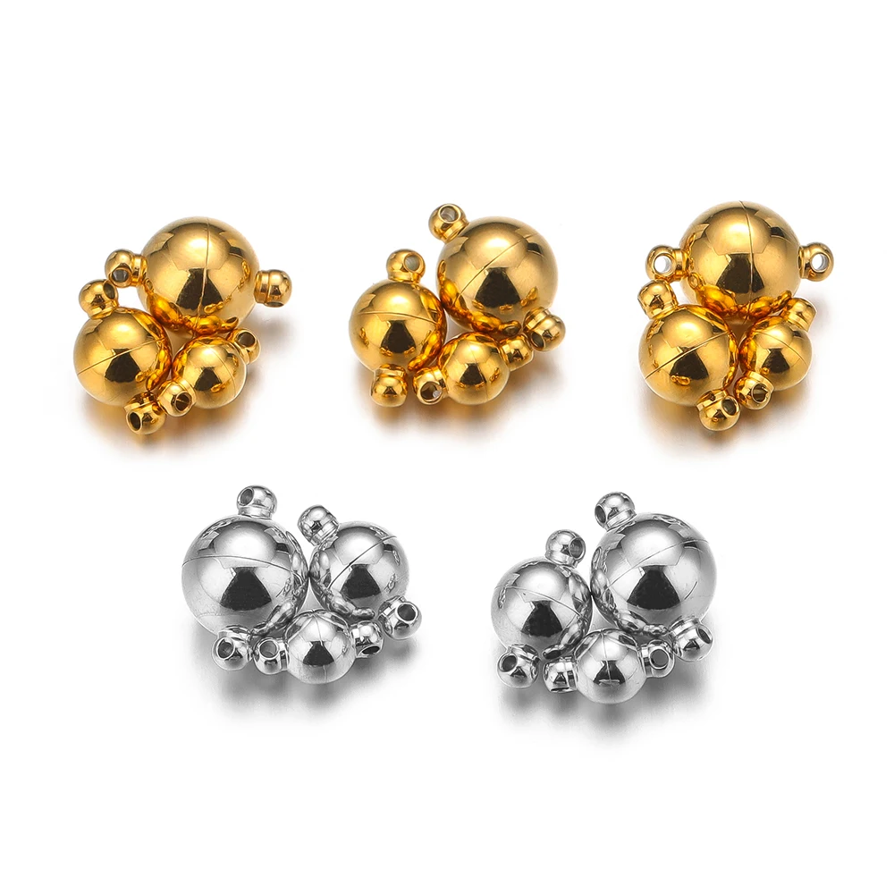 2 세트 아니 페이드 PVD 골드 마그네틱 스테인레스 스틸 볼 비즈 걸쇠 커넥터..