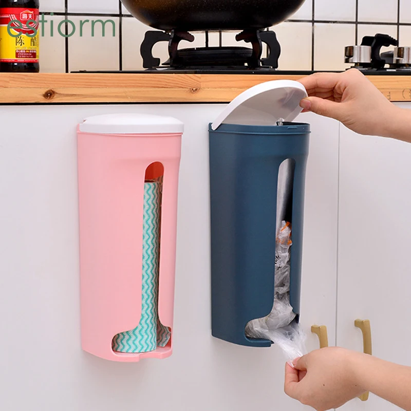Bag Holder Dispenser Grocery Plastic Storage Box Wall Mount Kitchen Fo 