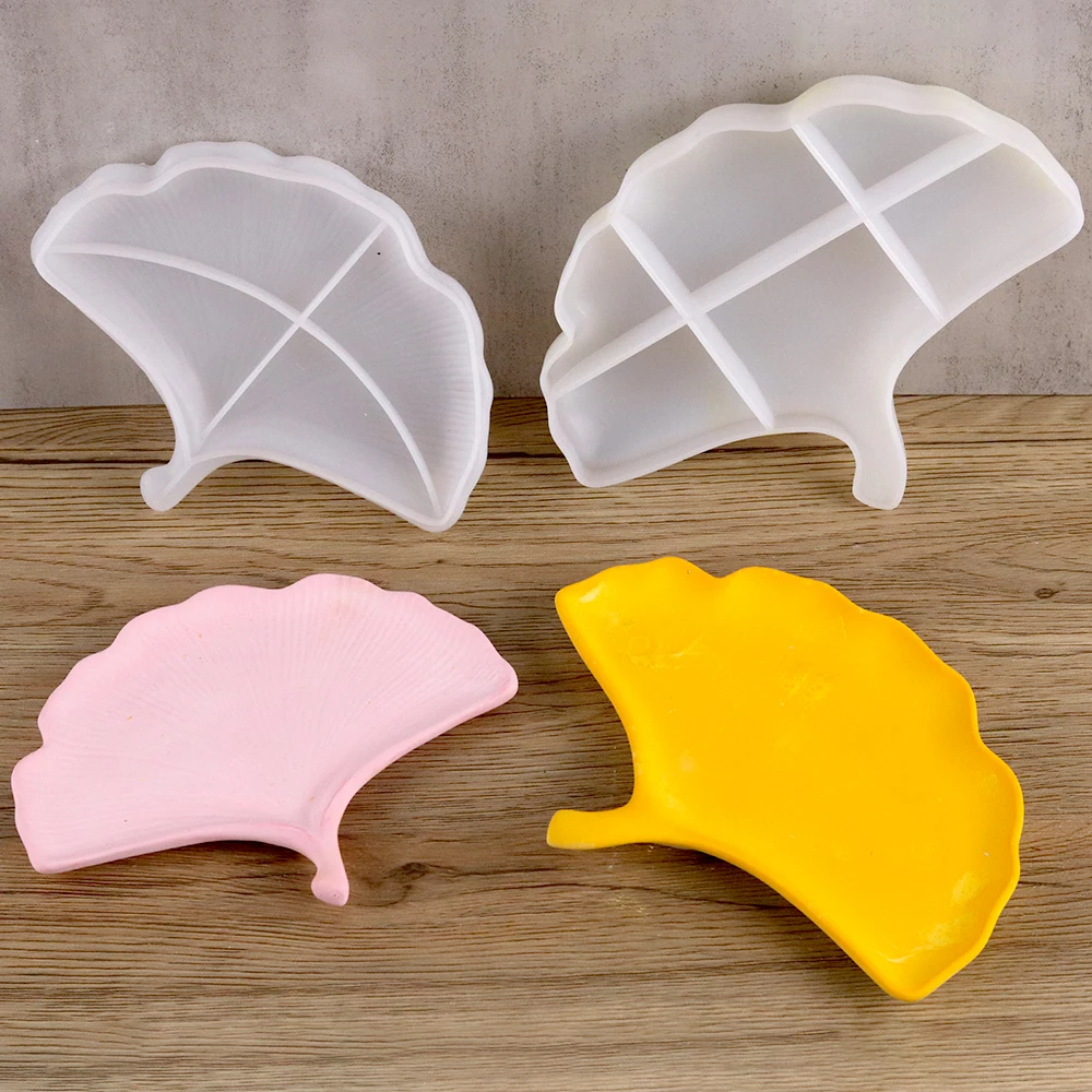 DIYTraySiliconeMoldGinkgoLeafShapeGypsumResinJewelryStorage