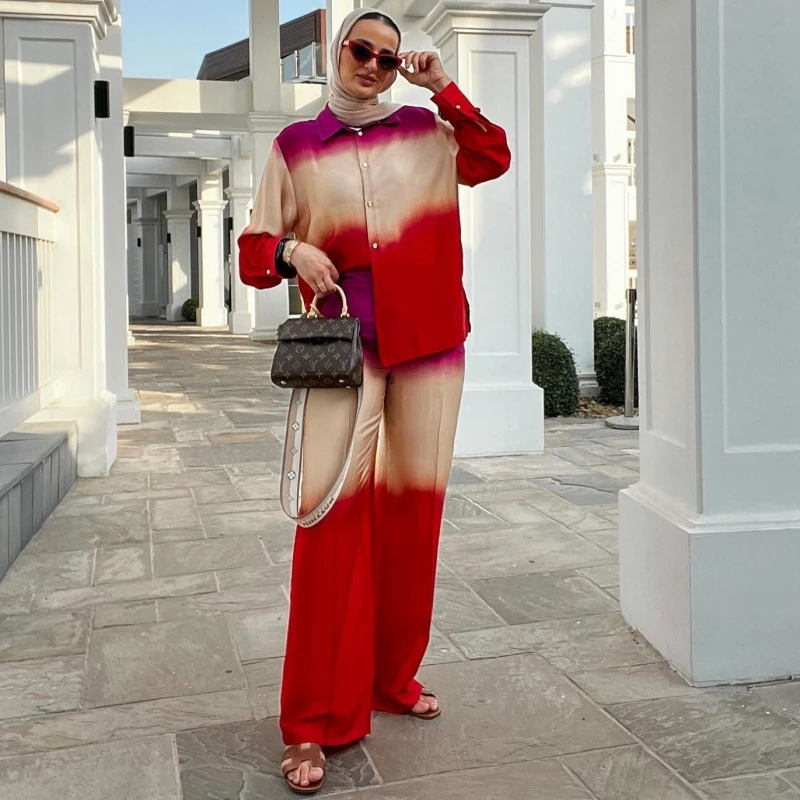 

2 Piece Women Set Dashiki African Long Sleeve Shirt Blouse Top And Pants Suits Outfits Fashion Office Lady Matching Sets Outfit