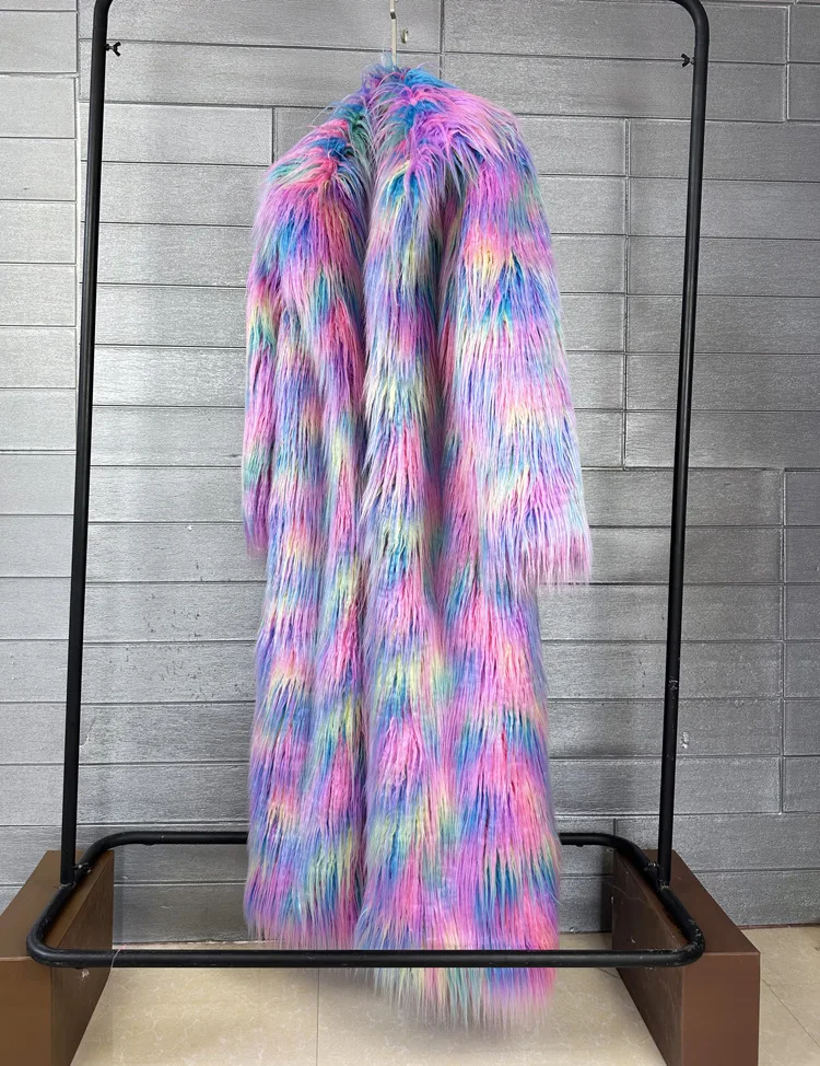 Long Colourful Faux Fur Winter Coat 19