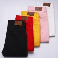 Nouveau haute qualité hommes tendance jaune rouge blanc jean 2024 printemps automne mâle taille haute pantalons décontractés marque classique Denim pantalon 1