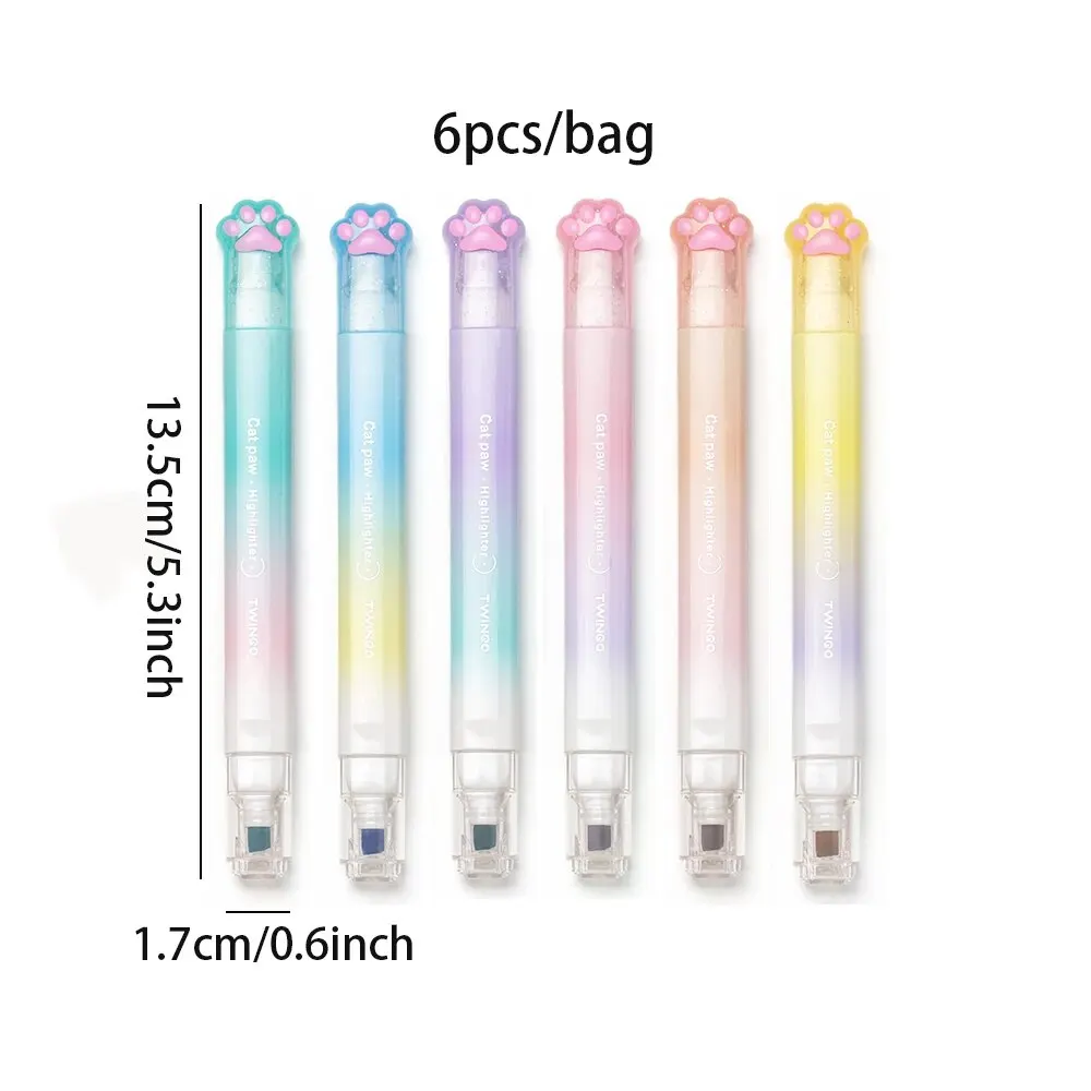 Twingo Cat's Paw Highlighter Double-ended Two-color Gradient Ins High-Value Handbook Marker Pen Student Supplies 6pcs/box highlighter pen marker pen highlighter marker