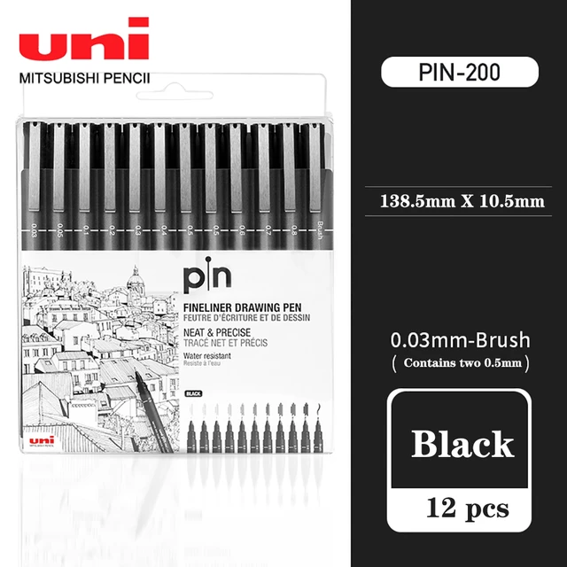 Uni Pin Fineliners- Black Set of 12