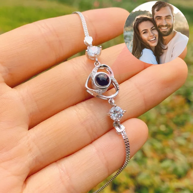 s925 Personalized Projection Photo Bracelet-Heart Pendant Bracelet-Projection -Memorial Custom Image Jewelry Women Family Gift 1