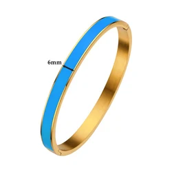 CARLIDANA Luxury Colorful Orange Enamel Bracelet for Women - Fashionable Party Jewelry Gift in Stainless Steel (6mm Blue)