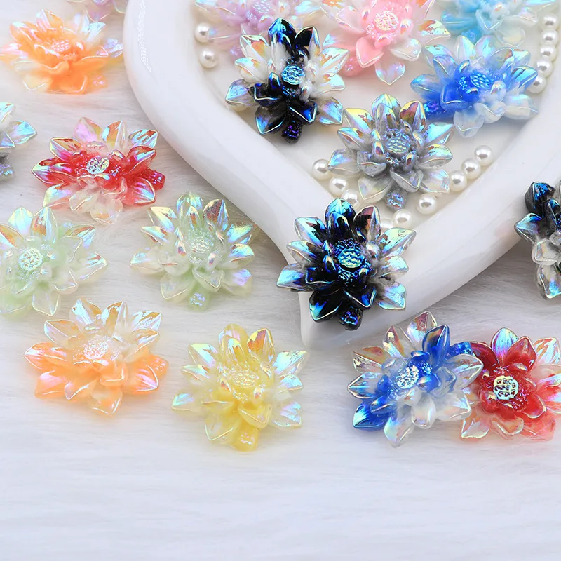 

AB Luminous Sunflower Shape Flatback Resin Floral Cabochons Fit GIrls Hair Clip Decoration Phone Shell Case 60pcs 40*11mm