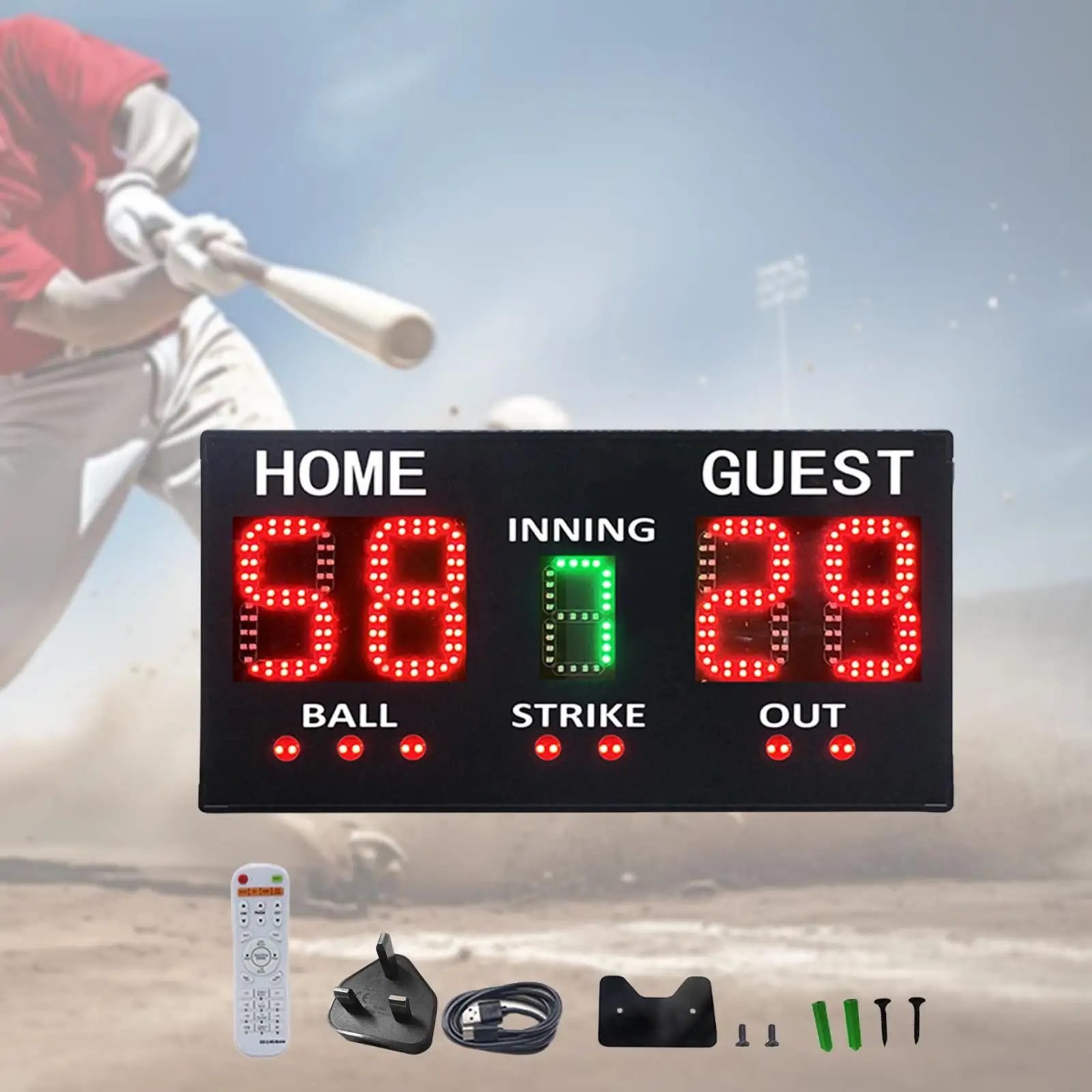 Digital Baseball Scoreboard with Remote Professional Score Inning Ball Strike Out LED Baseball Scoreboard for Competition Fence Digital Baseball Scoreboard with Remote Professional Score Inning Ball Strike Out LED Baseball Scoreboard for Competition Fence