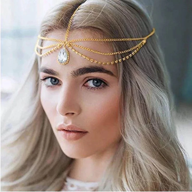 Bohemian bride forehead chain shiny 