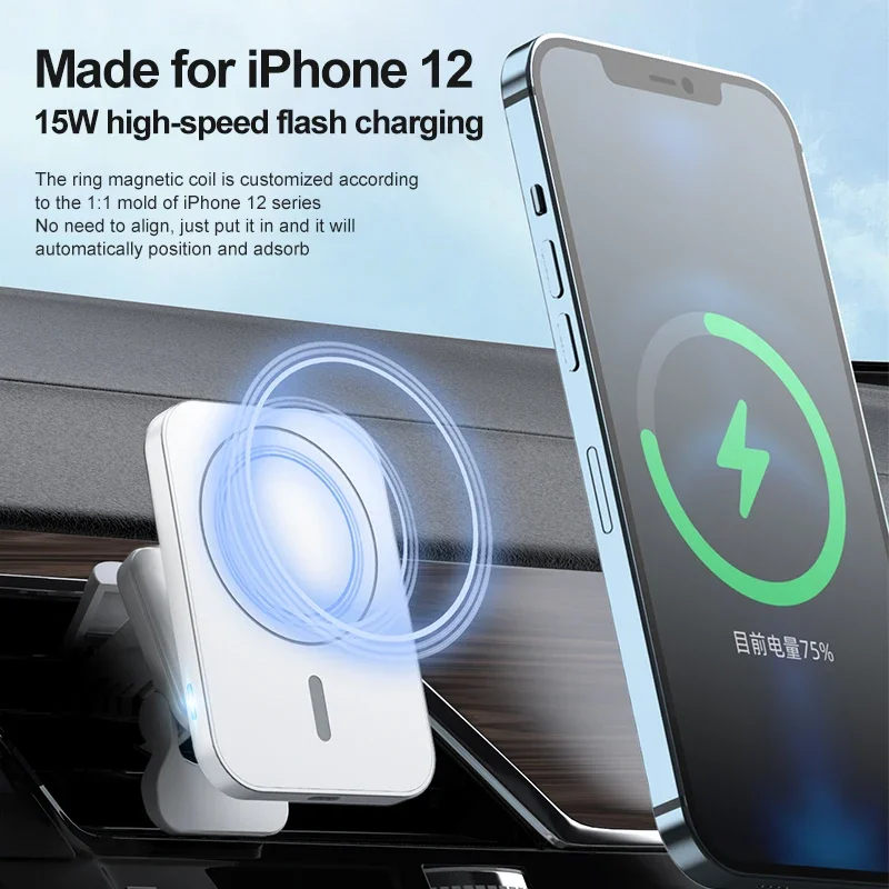 15W Magnetic Wireless Charger Car Air Vent Stand Phone Holder Car Fast Charging Station for IPhone 12 13 14 Pro Max Car Charger