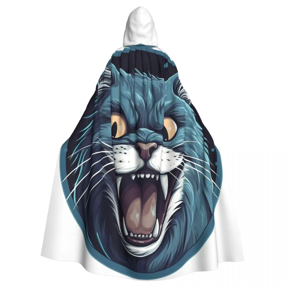 

Blue Scary Cat Hooded Cloak Halloween Party Cosplay Woman Men Adult Long Witchcraft Robe Hood
