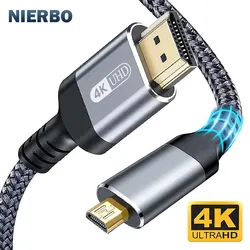 NIERBO High-Speed Braided Micro HDMI to HDMI Cable - 4K Ultra HD 60Hz, 2K 165Hz, 18Gbps - 3 m