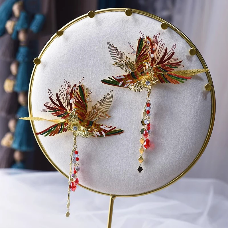 HIMSTORY Retro Chinese Handmade Colorful  Phoenix Hairpin Ancient Hanfu Clothes Hair Accessories