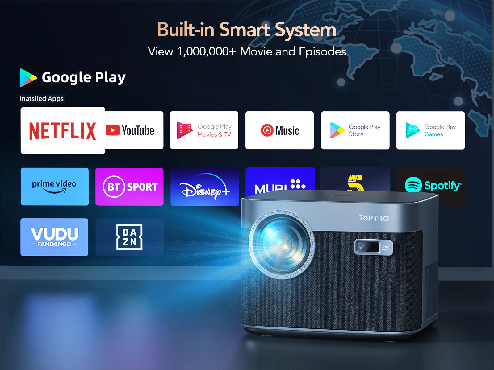 TOPTRO projektor 4K 600ANSI plný HD 1080P 16000L wifi6 Bluetooth Android projektor auto focus/keystone domácí theater proyector X7