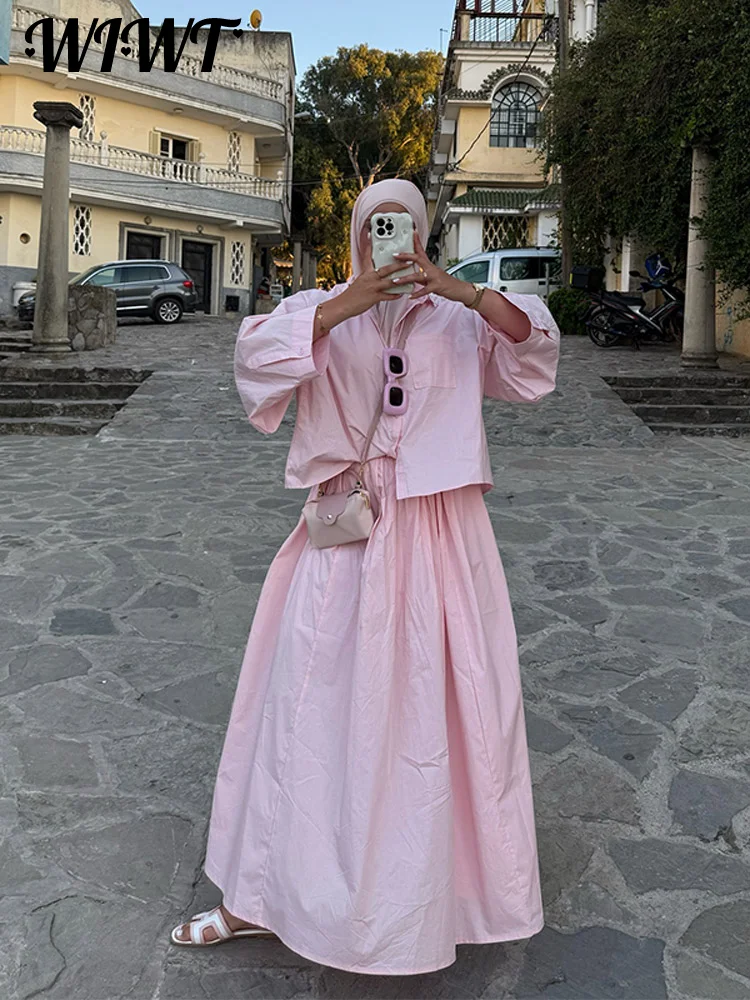รูปสินค้า ชุดสูทกระโปรงผู้หญิง สีชมพู แขนยาว ปกพับได้ ฤดูใบไม้ร่วง 2026