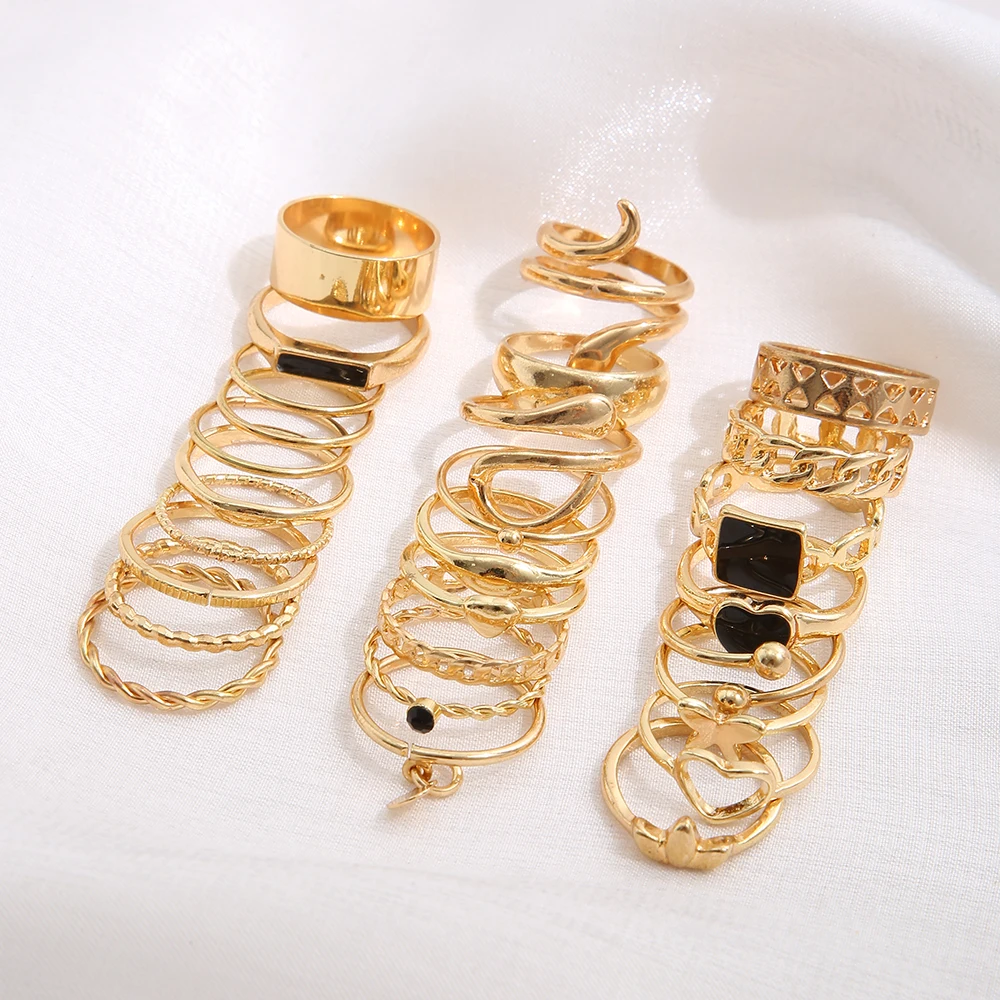 2025 Fashion Style Fashionable retro snake heart set, up to 10 pieces, Zinc alloy, metal, fashionable engagement ring_voghion.com