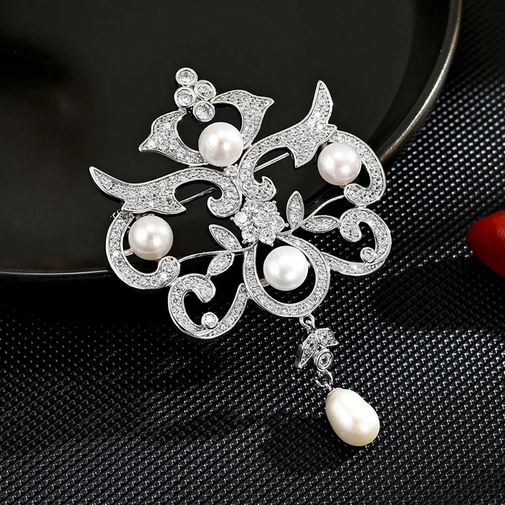 Plum Blossom Flower Pearl Brooch For Wedding Bouquet Wedding Hijab Scarf Pin Up Buckle Women Brooch Clothing Collar Jewelry Pin