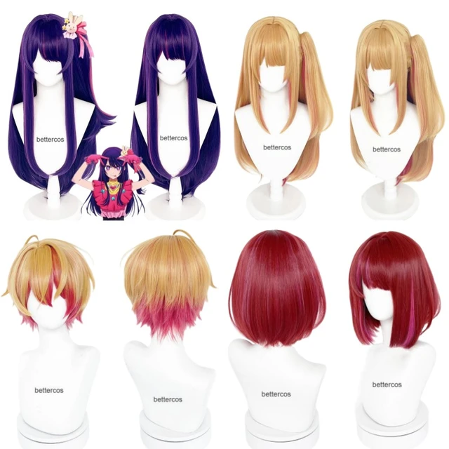 Anime Oshi No Ko Aquamarine Hoshino Cosplay Wig Aqua Golden Mix Red Short  Hair Heat-resistant Fiber Hair +Free Wig Cap Men