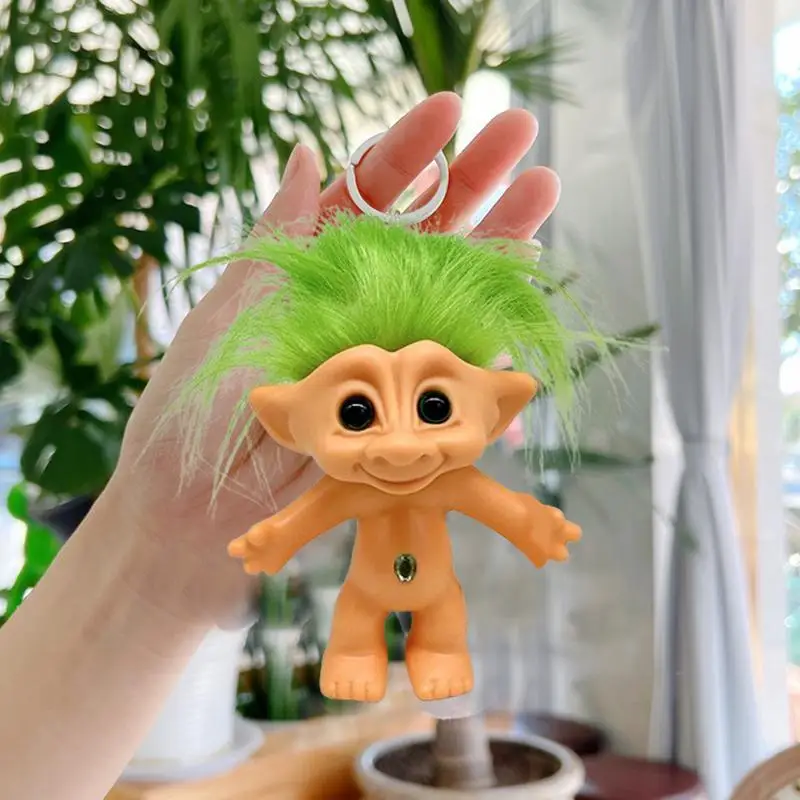 10cm Mini Troll Doll Keychain Colorful Hair Anime Action Figure