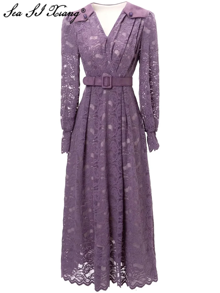 

Женское кружевное платье с V-образным вырезом и рукавами-фонариками