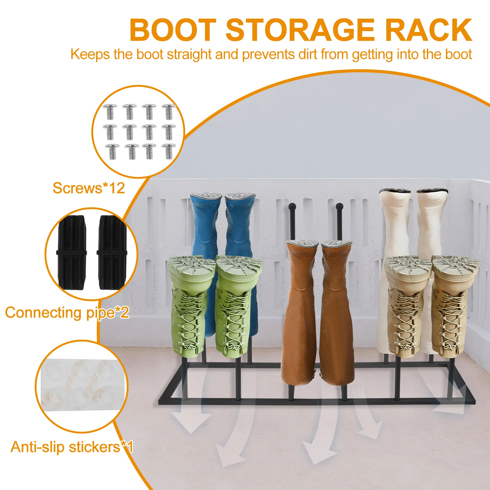 Free Standing Boot Rack Organizer, Metal Boot Storage Rack, Removable Tall Storage, Multifunctional Holder, Home, shoe rack shoe organizer