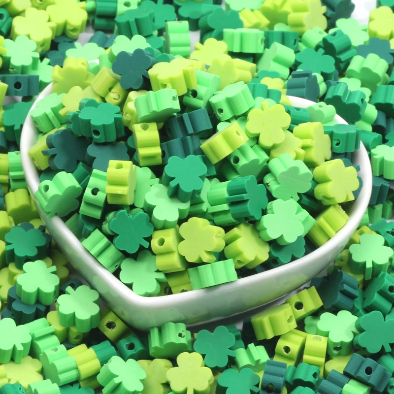 Green Clover Leaf Polymer Clay Spacer Beads for Jewelry Making and Crafts - 20/50/100pcs Set
