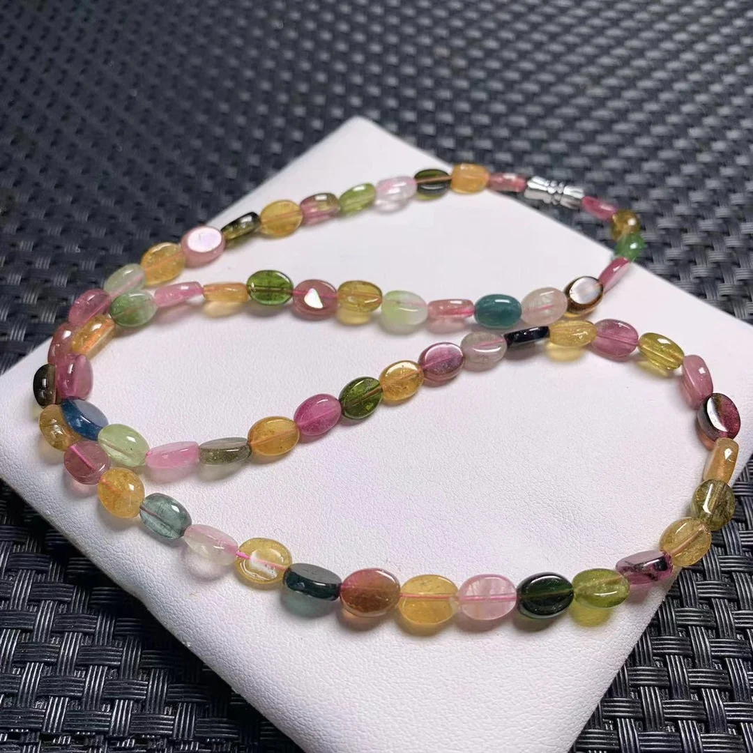 

1 Pc Fengbaowu Natural Multicolored Gem Elbaite Colorful Tourmaline Oval Necklace Reiki Healing Stone Fashion Jewelry Gift