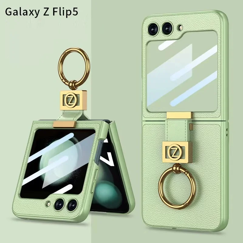 Fashion Designer Phone Case for Samsung Z Flip 5 Case with Ring Luxury Shockproof Shell for Galaxy Z Flip5 Case with Glass