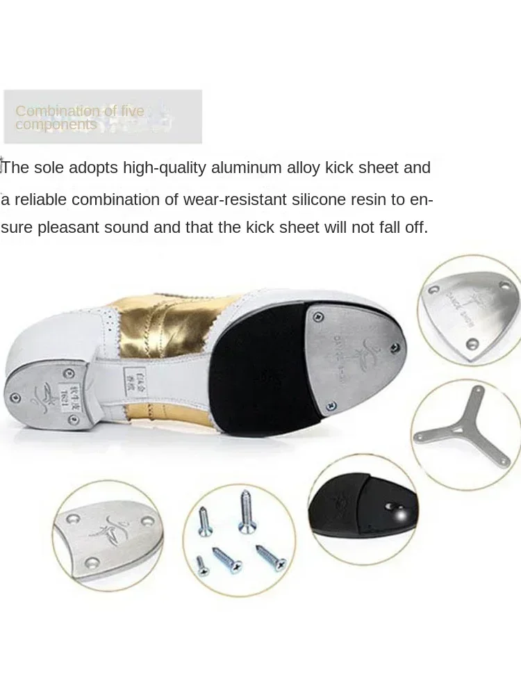 Engraving Hollow Women Men Cowhide Lace-Up Tap Dance Shoes Split Soles Jazz Tap Dancing Shoes For Children Girls Size 26 to 46 4