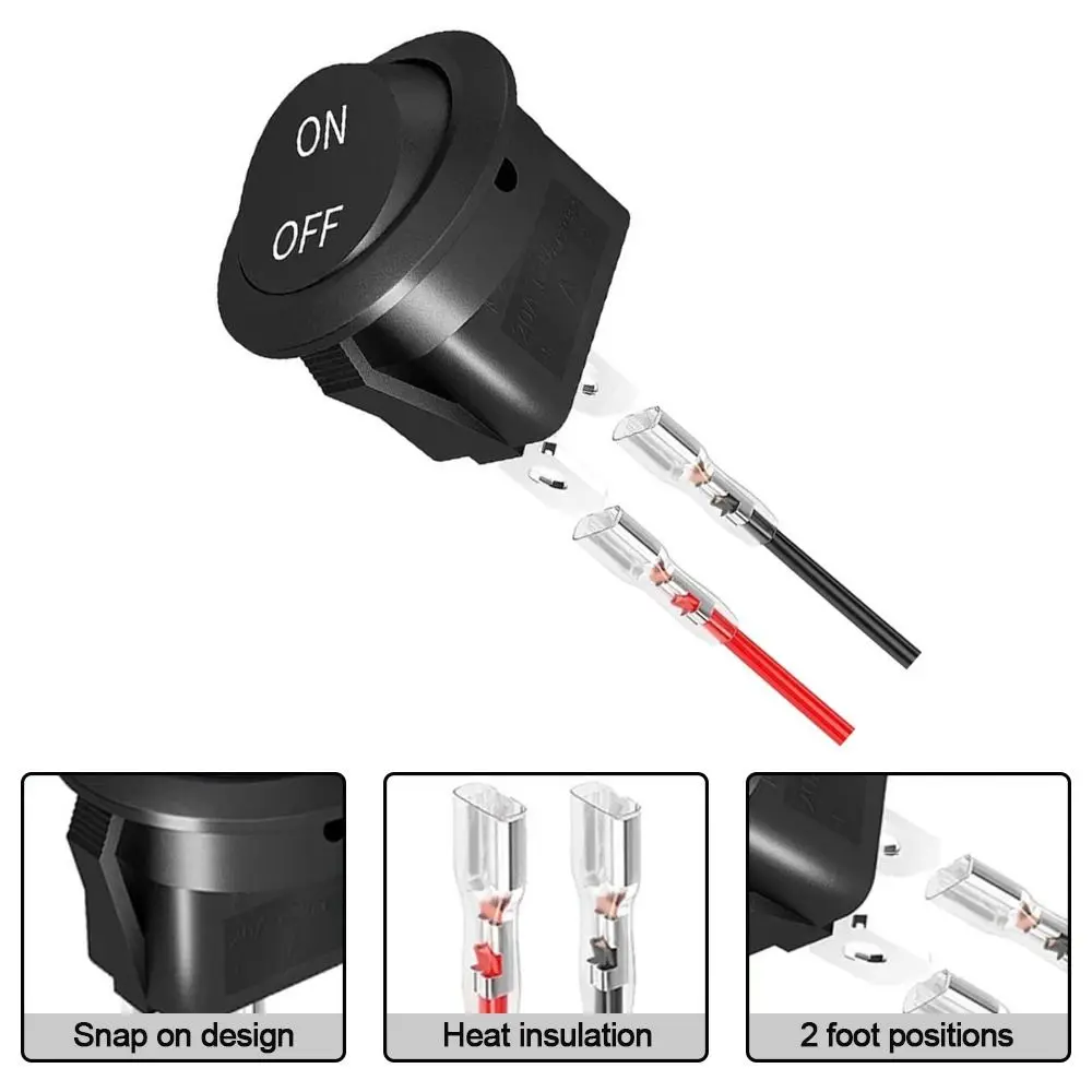 5PCS ON/OFF Round Rocker Switch MINI Toggle Switch 2 Pin SPST Push Button Switch 12V 24V 20MM with Wires for Auto Car Boat RV