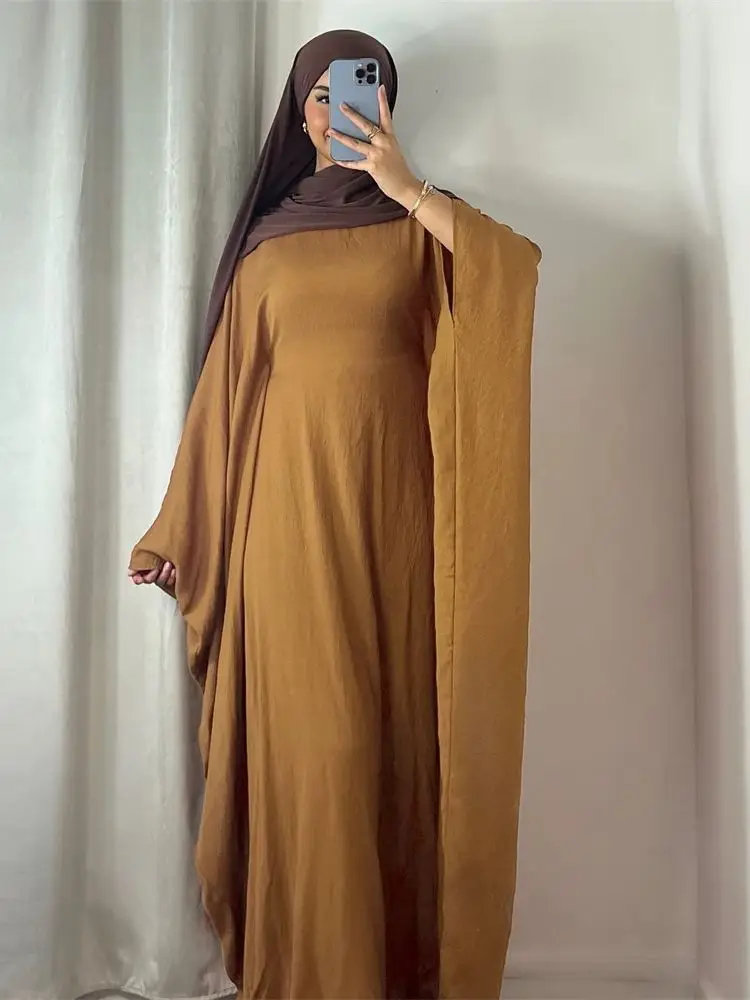 Zomer Zachte Crêpe Als Linnen Khimar Vlinder Batwing Abaya Dubai Luxe 2024 Islam Moslim Kaftan Bescheiden Jurk Voor Vrouwen Kebaya