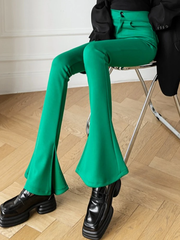 Women Bell Bottoms Leggings Pants Lady Slim Stretch Flare Boot Cut Split Winter Trousers Elastic High Waist Pocket Korean Pants