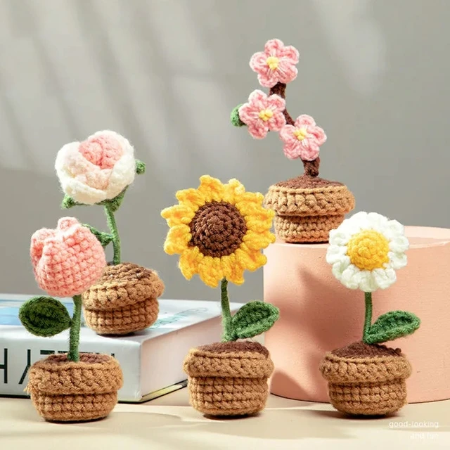 Crochet Flower Pots Hand Knitted Artificial Flower Hand Woven