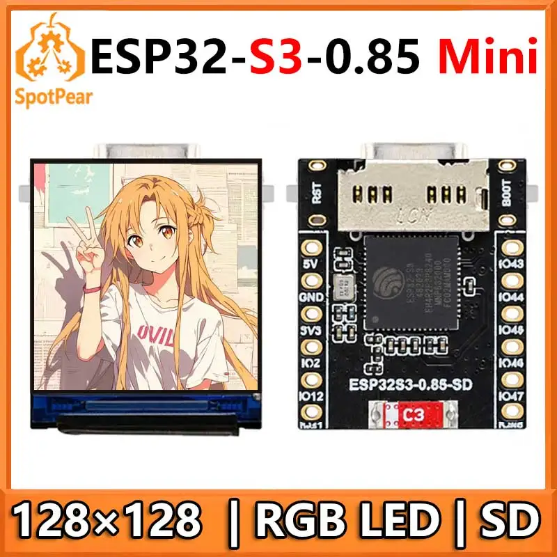 لوحة تطوير ESP32-S3 LCD صغيرة الحجم مع شاشة عرض 0.85 بوصة بدقة 128×128 ومنفذ SD لأردوينو