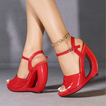 Eilyken Summer Fashion Design Open Toe  High Heels Sandals Women Patent Leather Buckle Strap Hollow Banquet Party Shoes 1
