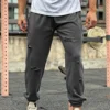 Mens Streetwear Casual Trend Cuffed Pants Jogging Drawstring Sweatpant Ripped Trousers Gym Fitness Sports Bottom Male Costume 2