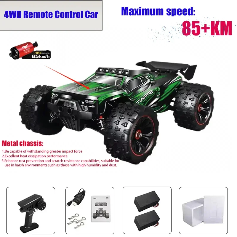 Teeggi Op afstand bestuurde auto, 70 km/u, borstelloze motor, RC hoge snelheid, offroad drift raceauto, 4WD Off Road Race Buggy voor volwassenen, 2 batterijen (blauw